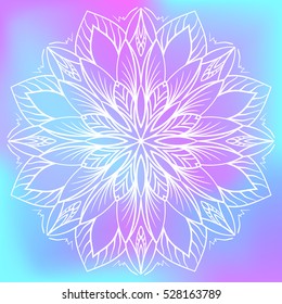 Mandala on gradient background.Mandala with floral patterns. Vintage decorative elements. Hand drawn background. Islam, Arabic, Indian, ottoman motifs. Yoga template.