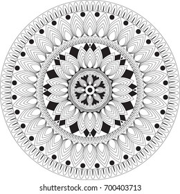 Mandala on isolated background. Graphic template for floral design, decorative element in arabic, indian style. Anti-stress therapy pattern.
