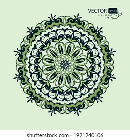 Mandala auf hellgrünem Hintergrund. Schönes Rundmuster. Orientalische Ornamente. Arabesque. Vektorgrafik.