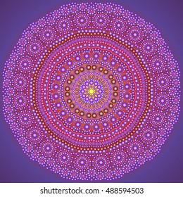 mandala on purple background made of small dots. Vector illustration