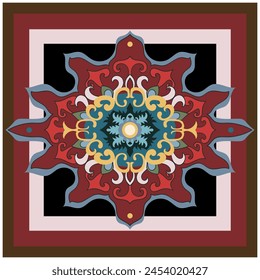 Mandala on a square frame, picture on the wall, graphic element.