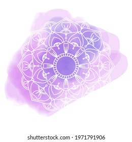 Mandala on a watercolor spot. Oriental drawing. Vector illustration for invitations, congratulations, banners, flyers, business cards