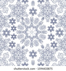 Mandala  in a one-color pattern with abstract flowers.
