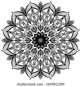 Mandala. Openworked delicate ornament. Oriental drawing. Vector pattern. Element of design.  Creative psychological unloading.