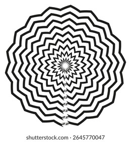 Efeito óptico de Mandala. Padrão ondulado hipnótico. Ilustração em círculo abstrato. Design radial vetorial.