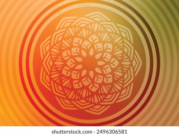 Fondo de patrón de círculo central naranja mandala. Ilustración vectorial.