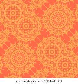 Mandala orange and yellow colored  vase ceramic ornamental pattern Asian Seamless vector oriental background for fabric and textile