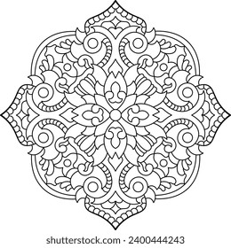 Mandala. Oriental circular pattern for Henna, tattoos, and decorations. Coloring book page. Vector illustration.