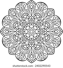 Mandala. Patrón circular oriental para Henna, tatuajes y decoraciones. Coloreando la página del libro. Ilustración vectorial.