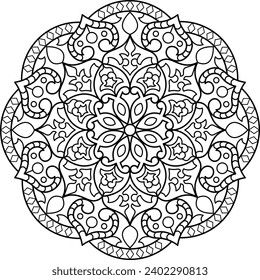 Mandala. Patrón circular oriental para Henna, tatuajes y decoraciones. Coloreando la página del libro. Ilustración vectorial.