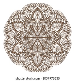 Mandala. Oriental decorative flower pattern. Henna brown drawing. Vector illustration isolated on white background