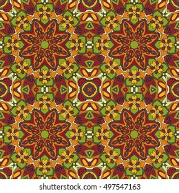 Mandala. Oriental pattern. Doodle drawing. Traditional seamless ornament. Turkey, Egypt, Islam. Relaxing picture. Red and orange colors