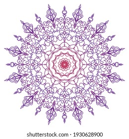 Mandala. Orientalisches Muster. Ornament der Psychologen. Antistress. Vorlage für ein Tattoo, Henna-Muster. Farbverlauf-Muster in violetten und roten Tönen