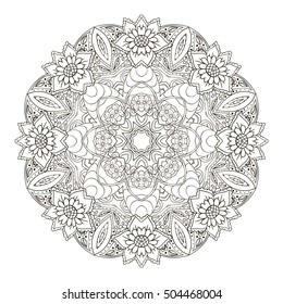 Mandala. Oriental pattern. Traditional round ornament. Turkey Egypt. Relax, yoga. Coloring