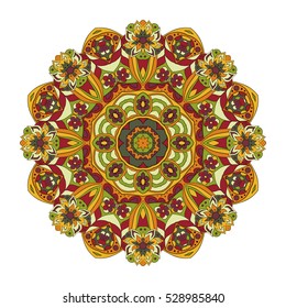Mandala. Oriental pattern. Traditional round ornament. Turkey, Egypt, Islam. Doodle drawing. Relaxing picture. Red and orange tone