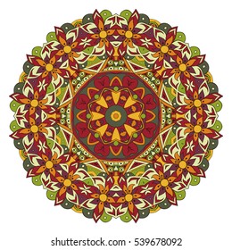 Mandala. Oriental pattern. Traditional round ornament. Turkey, Egypt, Islam. Relaxing picture. Red and orange colors
