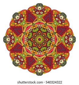 Mandala. Oriental pattern. Traditional round ornament. Turkey, Egypt, Islam. Relaxing picture. Red and orange tone