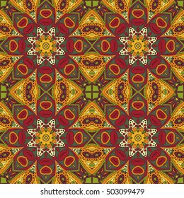 Mandala. Oriental pattern. Traditional seamless ornament. Turkey Egypt. Relax, yoga. Red and orange tone