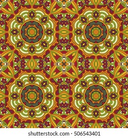 Mandala. Oriental pattern. Traditional seamless ornament. Turkey, Egypt, Islam. Doodle drawing. Relaxing picture. Red and orange tone