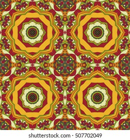 Mandala. Oriental pattern. Traditional seamless ornament. Turkey, Egypt, Islam. Relaxing picture. Doodle drawing. Red and orange