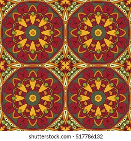 Mandala. Oriental pattern. Traditional seamless ornament. Turkey, Egypt, Islam. Relaxing picture. Red and orange colors