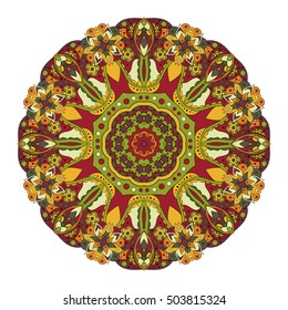 Mandala. Oriental pattern. Turkey, Egypt, Islam. Traditional round ornament. Doodle drawing. Relaxing picture. Red and orange