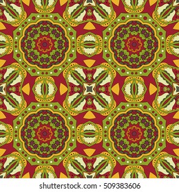 Mandala. Oriental pattern. Turkey, Egypt, Islam. Traditional seamless ornament. Doodle drawing. Relaxing picture. Red and orange
