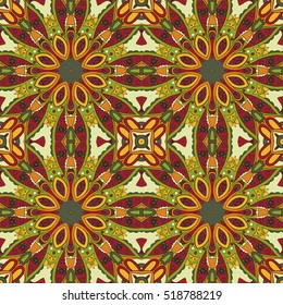 Mandala. Oriental pattern. Turkey, Egypt, Islam. Traditional seamless ornament. Doodle drawing. Relaxing picture. Red and orange colors