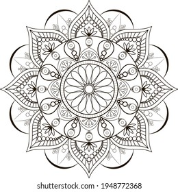 Mandala in oriental style, black on a white background, for coloring books, backgrounds, fabrics, prints.