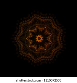 Mandala, oriental vector ornament. Abstract linear flower. Indian, ethnic round drawn pattern. Vector circular geometric illustration on black background.