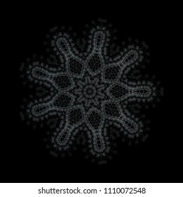 Mandala, oriental vector ornament. Abstract linear flower. Indian, ethnic round drawn pattern. Vector circular geometric illustration on black background.
