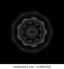 Mandala, oriental vector ornament. Abstract linear flower. Indian, ethnic round drawn pattern. Vector circular geometric illustration on black background.