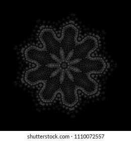 Mandala, oriental vector ornament. Abstract linear flower. Indian, ethnic round drawn pattern. Vector circular geometric illustration on black background.