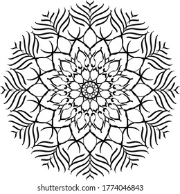 Mandala ornament art is simple. Black and White Round Ethnic Patterns in Moroccan, Indian, Islamic, Chinese Post, Nepali or Arabic Style. Decor. Zentangle Mandala