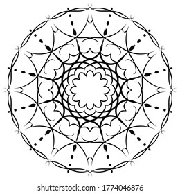 Mandala ornament art is simple. Black and White Round Ethnic Patterns in Moroccan, Indian, Islamic, Chinese Post, Nepali or Arabic Style. Decor. Zentangle Mandala