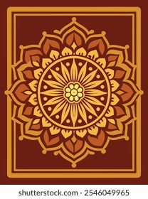 Mandala ornament, batik ornament, symetric ornament yellow at brown background