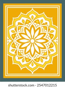 Mandala ornament, batik ornament, symetric ornament yellow at brown background