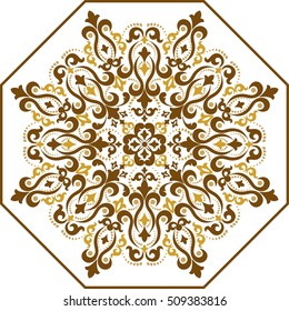 Mandala ornament with brown and yellow elements in the east style.