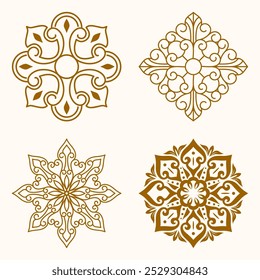 Mandala ornament carvings with unique graphics, typical of ancient historical buildings