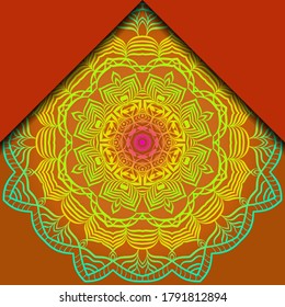 Mandala ornament concept flyer. Ethnic design, on festive and background. Vector background. Card or invitation. Islam, arabic, indian, ottoman motifs. Summer color.