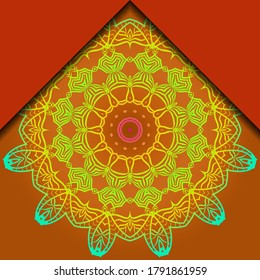 Mandala ornament concept flyer. Ethnic design, on festive and background. Vector background. Card or invitation. Islam, arabic, indian, ottoman motifs. Summer color.