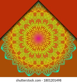 Mandala ornament concept flyer. Ethnic design, on festive and background. Vector background. Card or invitation. Islam, arabic, indian, ottoman motifs. Summer color.