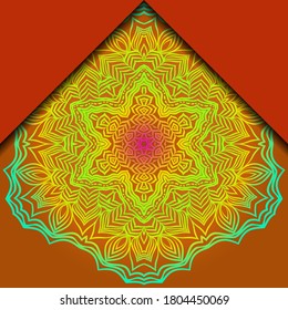 Mandala ornament concept flyer. Ethnic design, on festive and background. Vector background. Card or invitation. Islam, arabic, indian, ottoman motifs. Summer color.