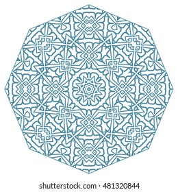 Mandala ornament decoration, eight pointed stylized floral round pattern, isolated design element on a white background. Tribal ethnic arabic, indian, turkish motif. Vector geometric background.