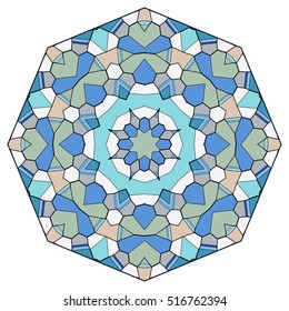 Mandala ornament decoration, eight pointed stylized floral round pattern, isolated colorful design element on a white background. Tribal ethnic arabic, indian, motif. Vector geometric background.