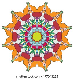 Mandala ornament decoration, stylized floral round pattern, isolated colorful design element on a white background. Tribal ethnic arabic, indian, motif. Vector geometric mandala background.