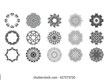 Mandala ornament. Decorative doodles in doodle style. Vector set for coloring book.