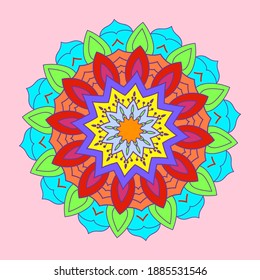 Mandala ornament design with bright color isolated on pink background vector illustration