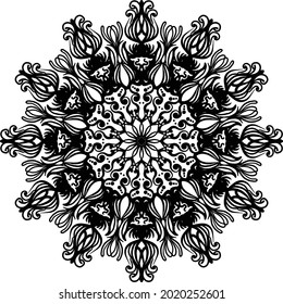 mandala ornament with floral batik pattern, suitable for tattoos, henna, banners, book covers, posters, symbols, and yoga rugs