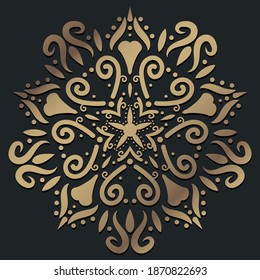 Mandala ornament or flower background design golden color.